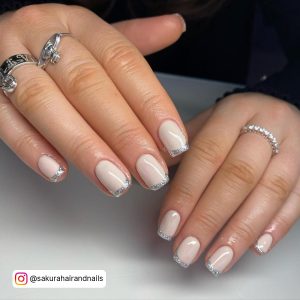 French Tip Silver Nails