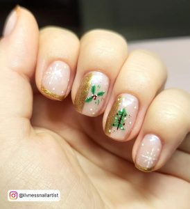 Gold And Green Christmas Nails