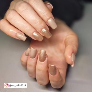 Gold And Nude Pointy Nails With Rhinestones