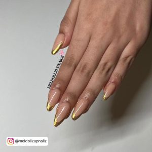 Gold And White French Tip Nails