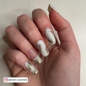 Gold And White Marble Nails