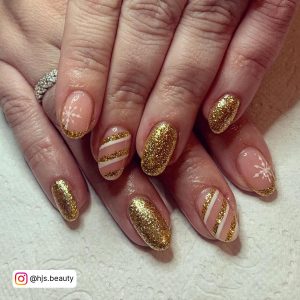 Gold Christmas Acrylic Nails