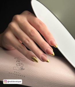 Gold French Tip Almond Nails