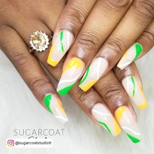 Green And Orange Acrylic Nails