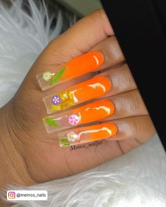 Green And Orange Acrylic Nails