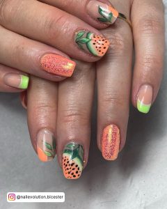 Green And Orange Halloween Nails