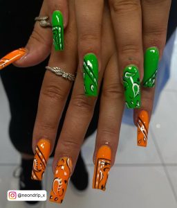 Green And Orange Nails