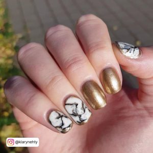 Green Marble Nails With Gold