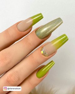 Green Ombre Nails With Glitter