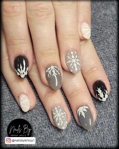 Grey And White Ombre Coffin Nails
