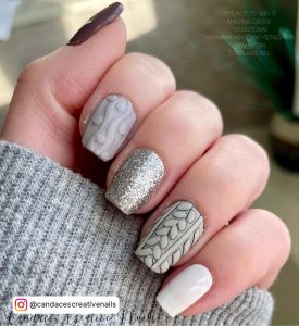 Grey Nails With Glitter Ombre