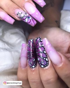 Lavender Coffin Nails With Butterflies