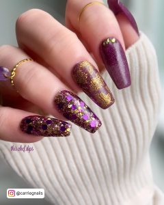 Light Purple And Gold Nails