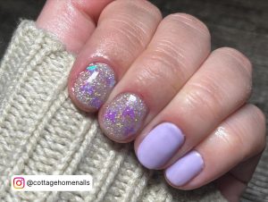 Light Purple Nails With Butterflies Short