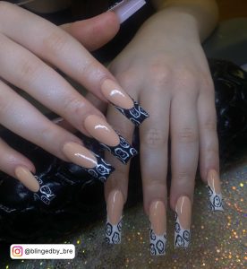 Long French Tip Coffin Nails