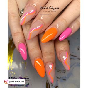 Long Orange Acrylic Nails