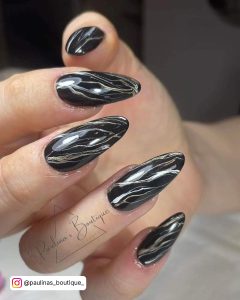 Marble Nails Black And Gold