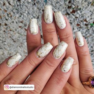 Marble White And Gold Nails