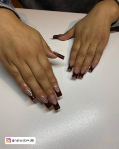 Matte Brown French Tip Nails
