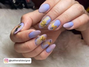 Matte Purple And Gold Nails