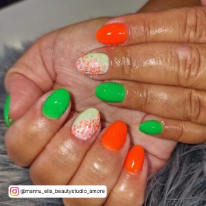 Mint Green And Orange Nails