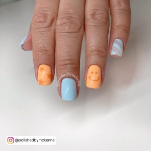 Nails Orange And Blue
