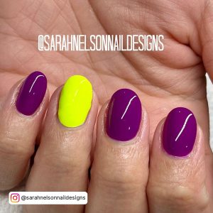 Neon Green And Purple Gradient Nails