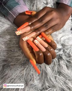 Neon Orange Long Acrylic Nails