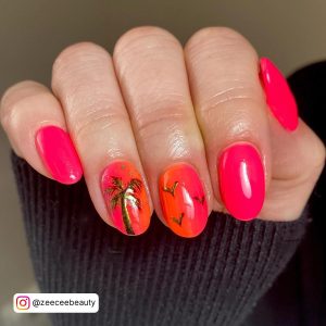 Neon Pink And Orange Ombre Nails