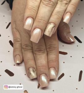Nude And Gold Almond Nails