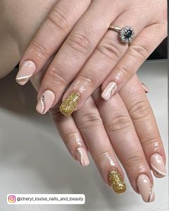 Nude And Gold Ombre Nails