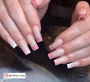 Nude And White French Tip Nails