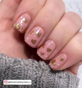 Nude Gold Glitter Nails