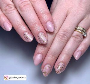 Nude Nails With Gold Flakes