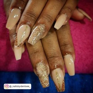 Nude Nails With Gold Glitter Tips