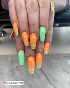 Olive Green And Burnt Orange Nails