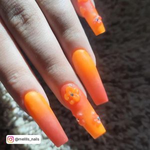 Ombre Black And Orange Nails