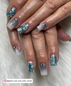 Ombre Blue And Grey Nails