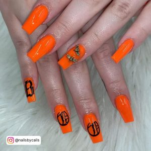 Orange And Black Halloween Nails