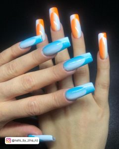 Orange And Blue Acrylic Nails