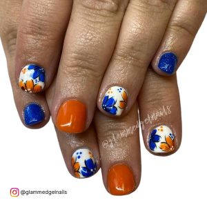 Orange And Blue Nail Art Designs