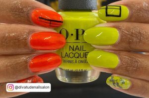 Orange And Green Nails Designs