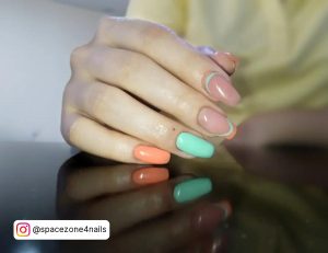 Orange And Green Neon Nails