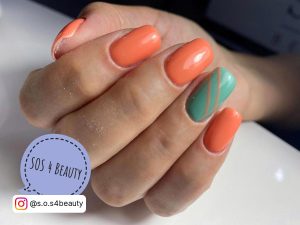 Orange And Neon Green Nails