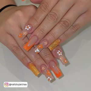 Orange And Pink French Nails