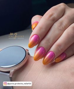 Orange And Pink Ombre Nails