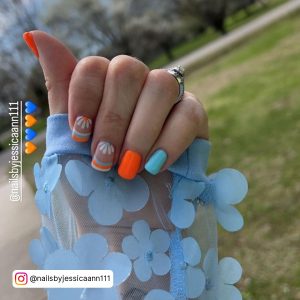 Orange And Royal Blue Nails