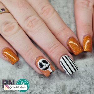 Orange And White Halloween Nails