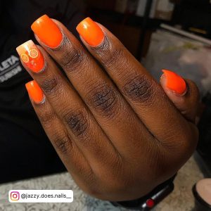 Orange And White Nails Short