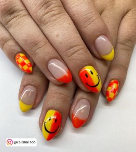 Orange And Yellow Coffin Nails